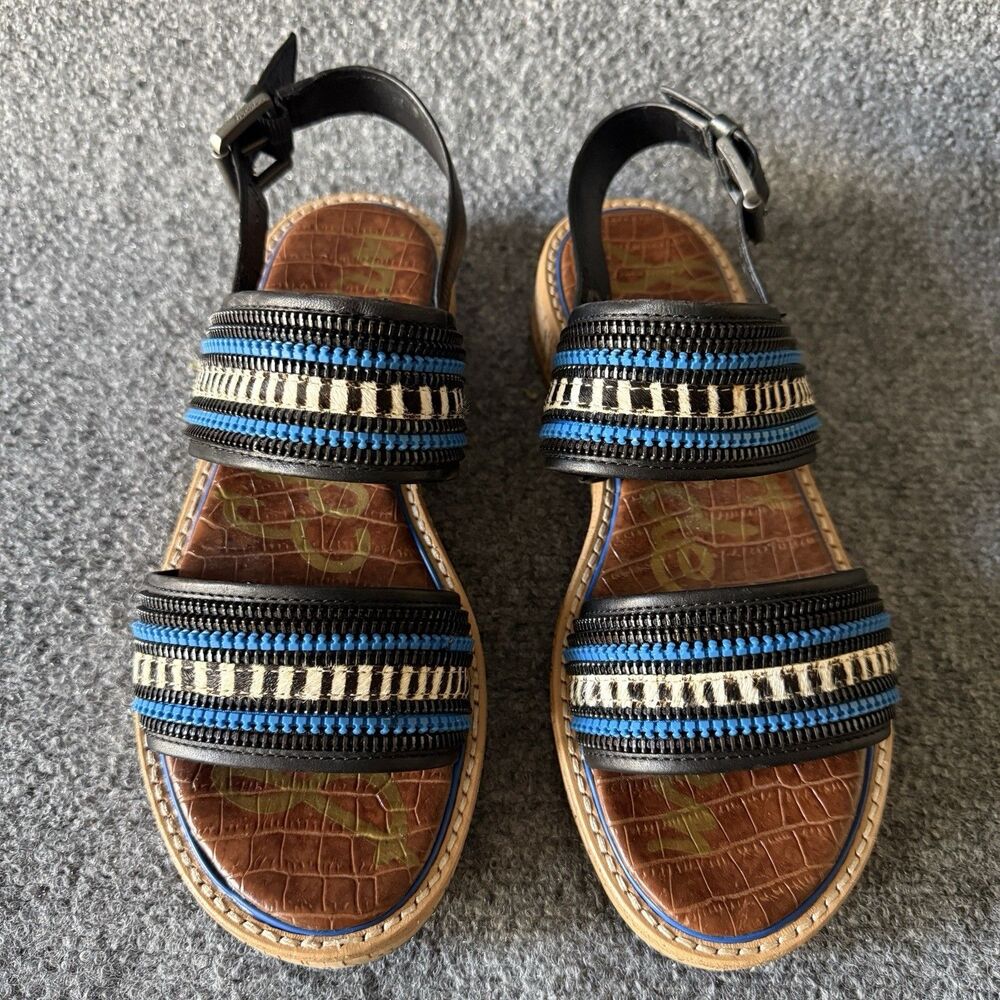 Sam Edelman Strappy Sandals Womens Black Blue Brown White Buckle Leather